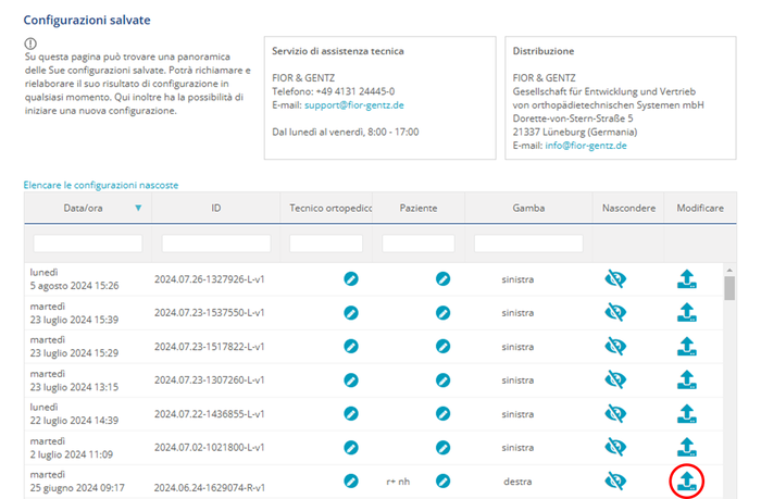 Con il configuratore ortesico è possibile inserire, calcolare e memorizzare i profili dati del cliente configurazioni. La documentazione riceve tutti i dati importanti dell'ortesi che possono essere sempre consultati ed elaborati.