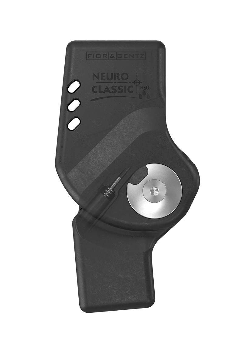 Articolazione ortesica in fibra di carbonio resistente all’acqua con arresto di estensione intercambiabile per la costruzione di un’ortesi KAFO con articolazione del ginocchio con movimento libero con offset posteriore per la stabilizzazione del ginocchio in caso di paralisi di media intensità o debolezza della muscolatura responsabile della stabilizzazione del ginocchio