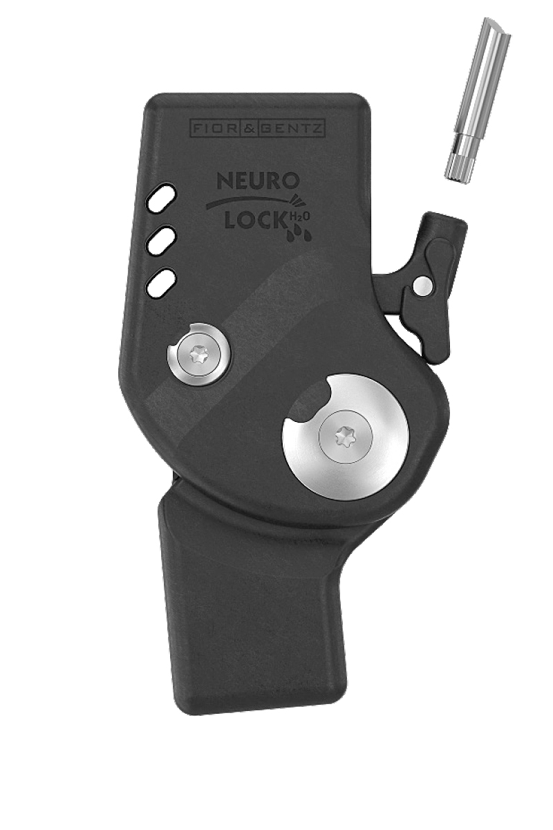Waterproof carbon fiber orthosis joints with exchangeable extension stop and adjustable knee angle for the construction of a KAFO orthosis with a locked knee joint with rear displacement to stabilize the knee in the case of moderate to complete paralysis or weakness of the knee-stabilizing muscles